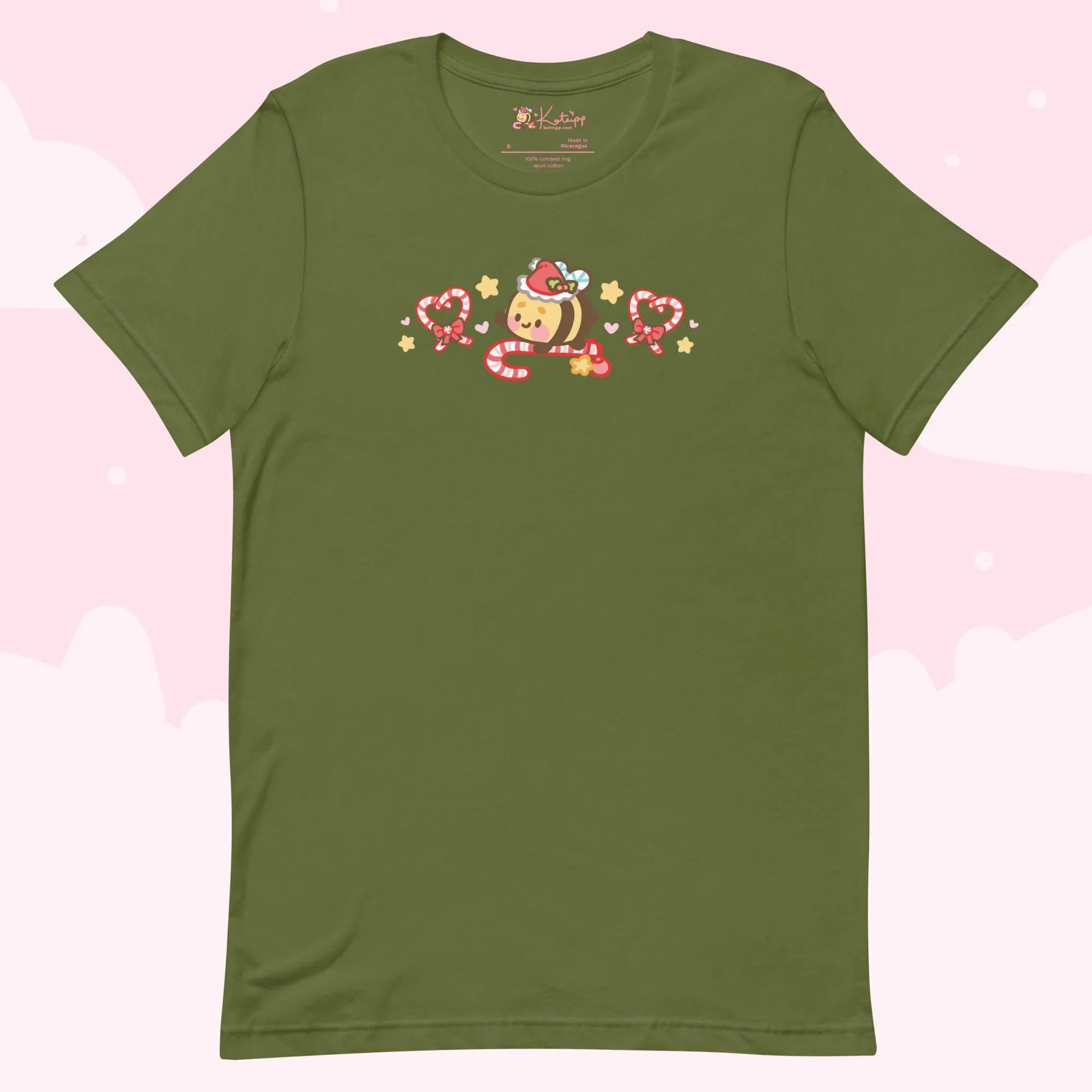 Candy Cane Lane Christmas T-Shirt | Bumble Bee Kawaii Holiday Apparel | Festive Lightweight Winter Clothing