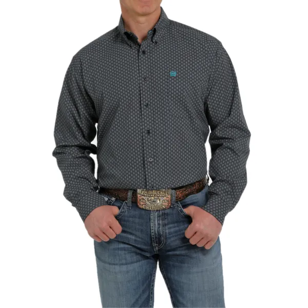 Cinch® Men's Navy Geo Print Plain Weave Button Down Shirt MTW1105366