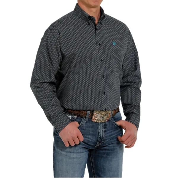 Cinch® Men's Navy Geo Print Plain Weave Button Down Shirt MTW1105366