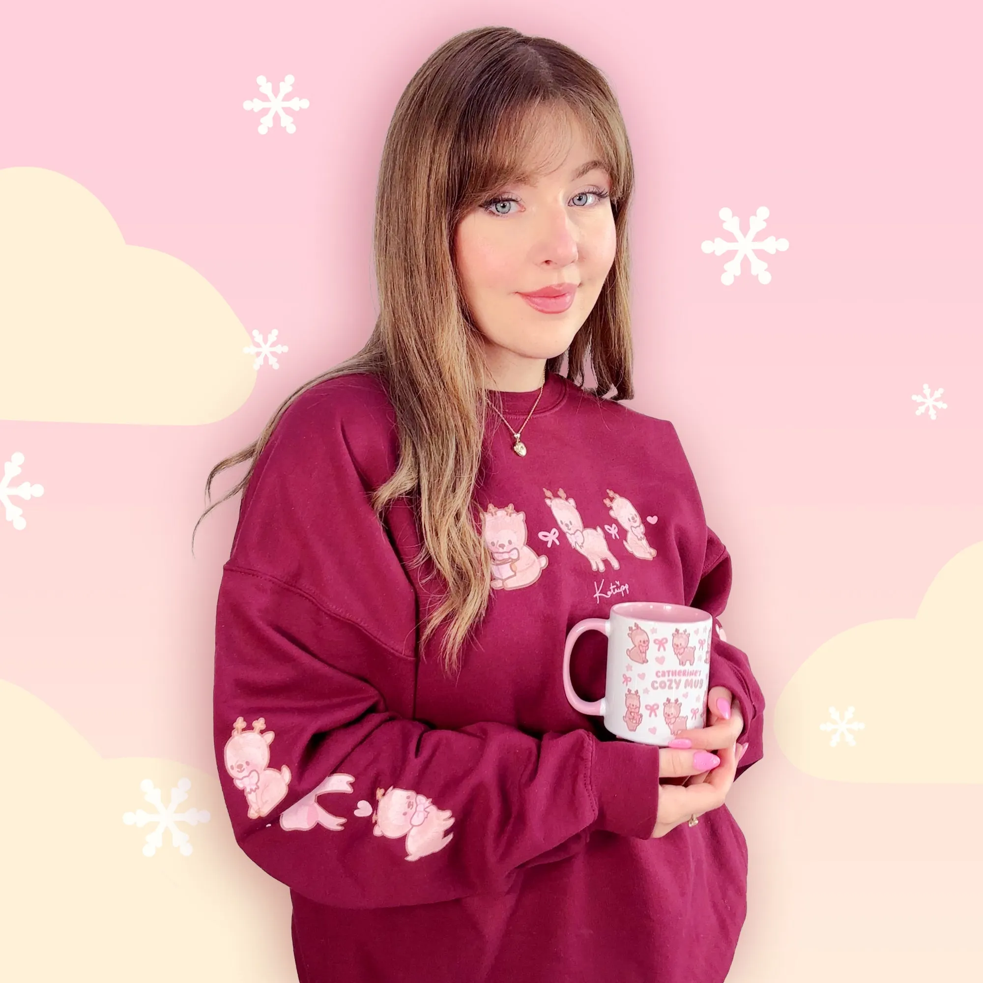 Cinnamon the Chubby Reindeer Cute Christmas Sweater | Festive Holiday Season Kawaii Sweatshirt | Cozy Warm Winter Sweater