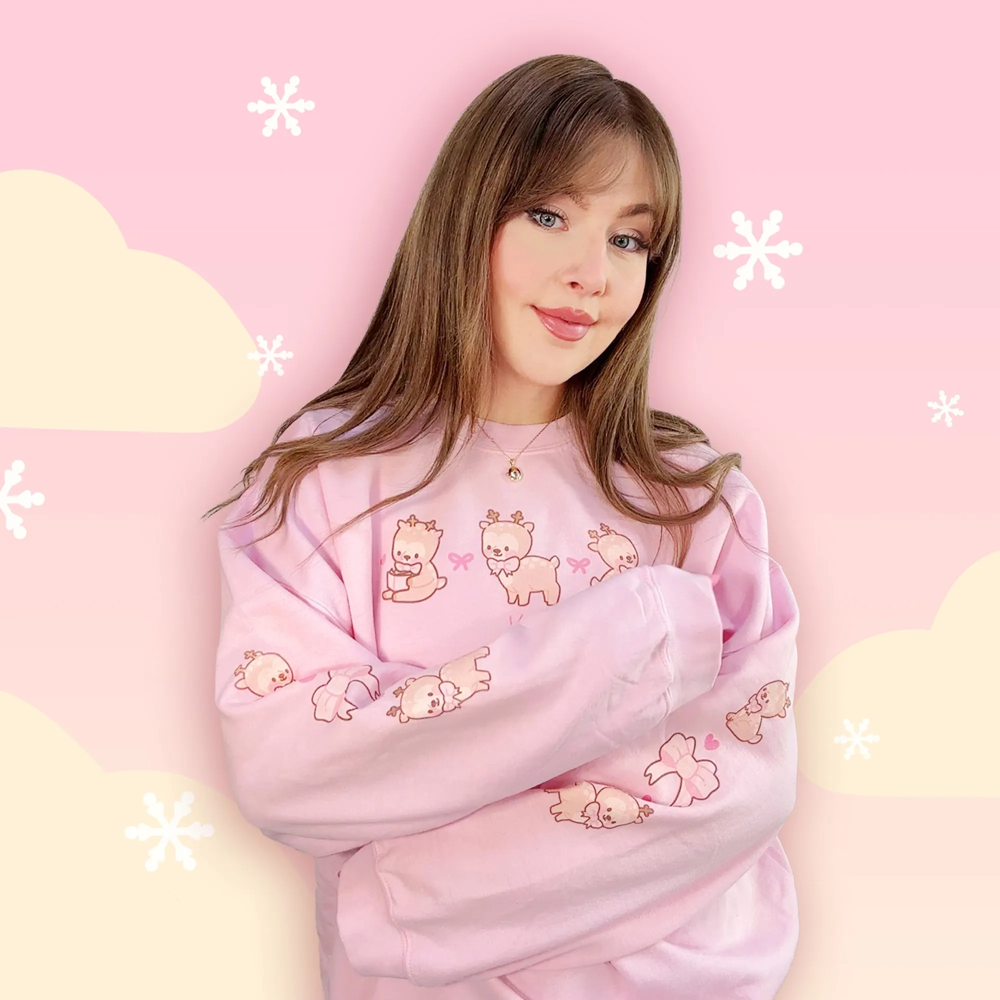 Cinnamon the Chubby Reindeer Cute Christmas Sweater | Festive Holiday Season Kawaii Sweatshirt | Cozy Warm Winter Sweater