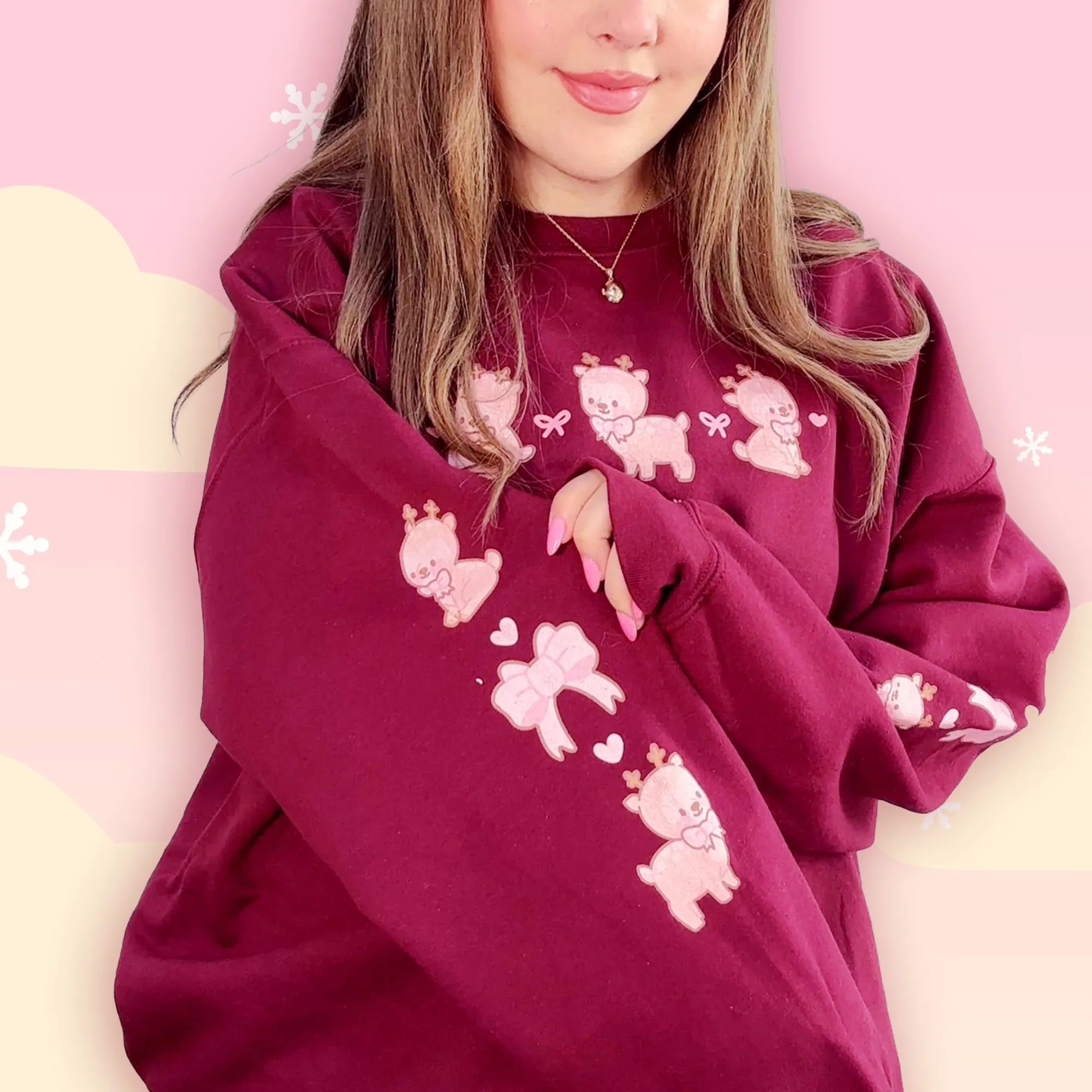 Cinnamon the Chubby Reindeer Cute Christmas Sweater | Festive Holiday Season Kawaii Sweatshirt | Cozy Warm Winter Sweater