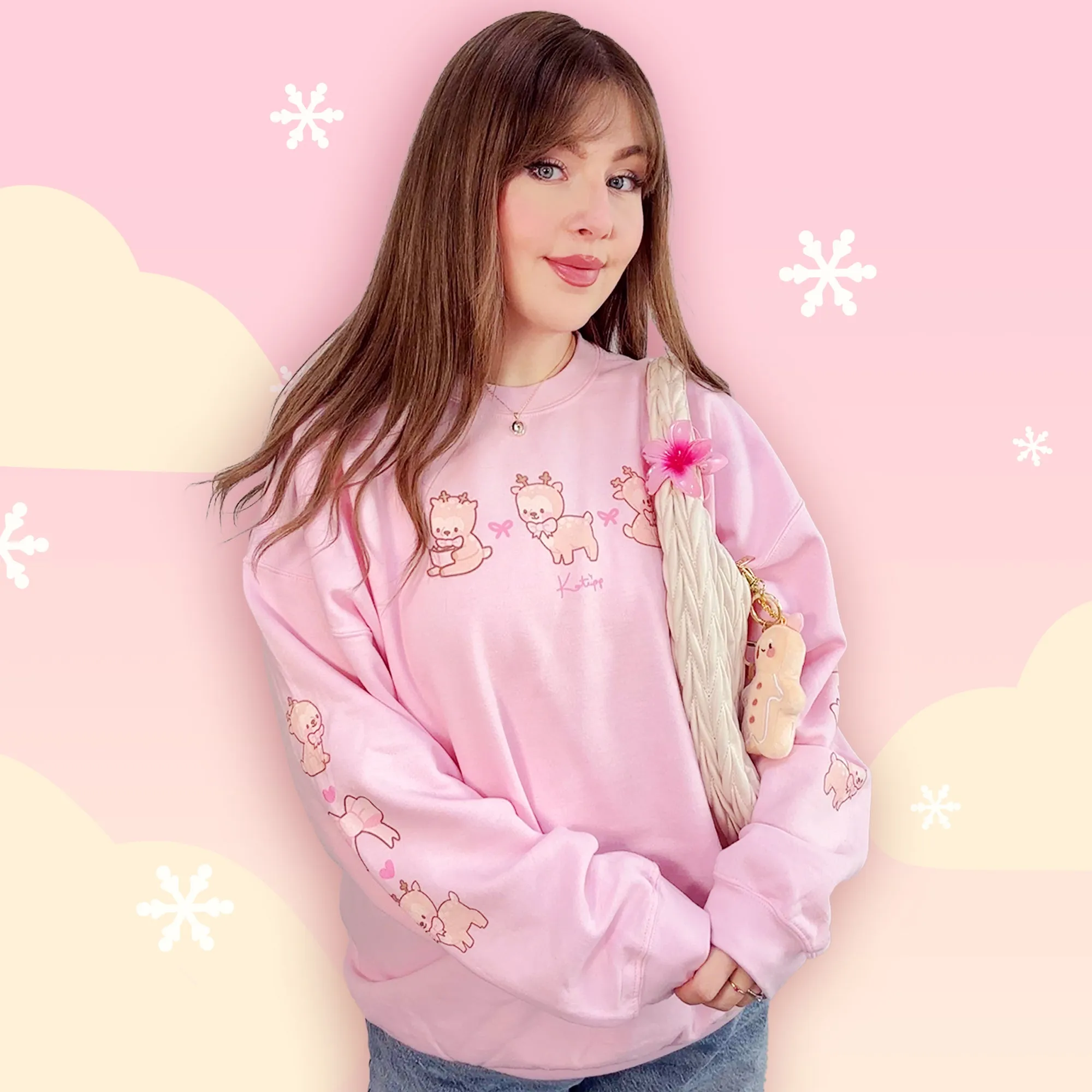 Cinnamon the Chubby Reindeer Cute Christmas Sweater | Festive Holiday Season Kawaii Sweatshirt | Cozy Warm Winter Sweater