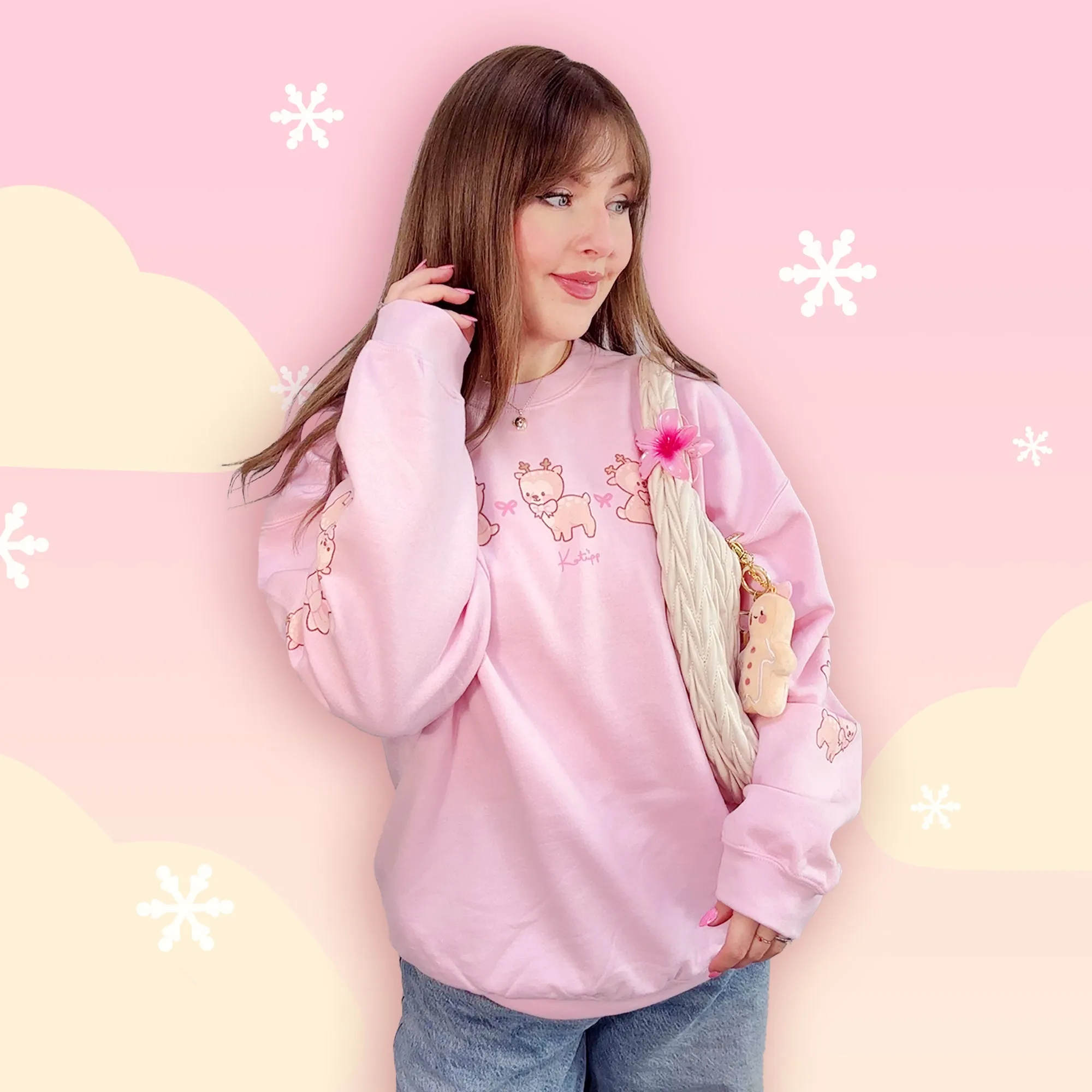 Cinnamon the Chubby Reindeer Cute Christmas Sweater | Festive Holiday Season Kawaii Sweatshirt | Cozy Warm Winter Sweater