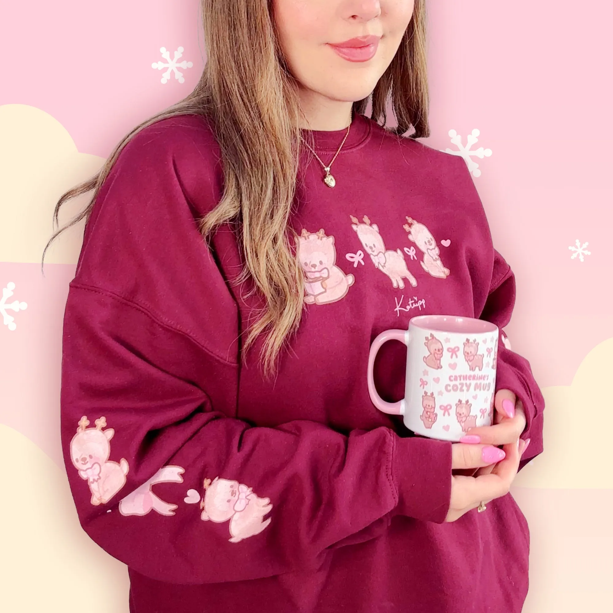 Cinnamon the Chubby Reindeer Cute Christmas Sweater | Festive Holiday Season Kawaii Sweatshirt | Cozy Warm Winter Sweater