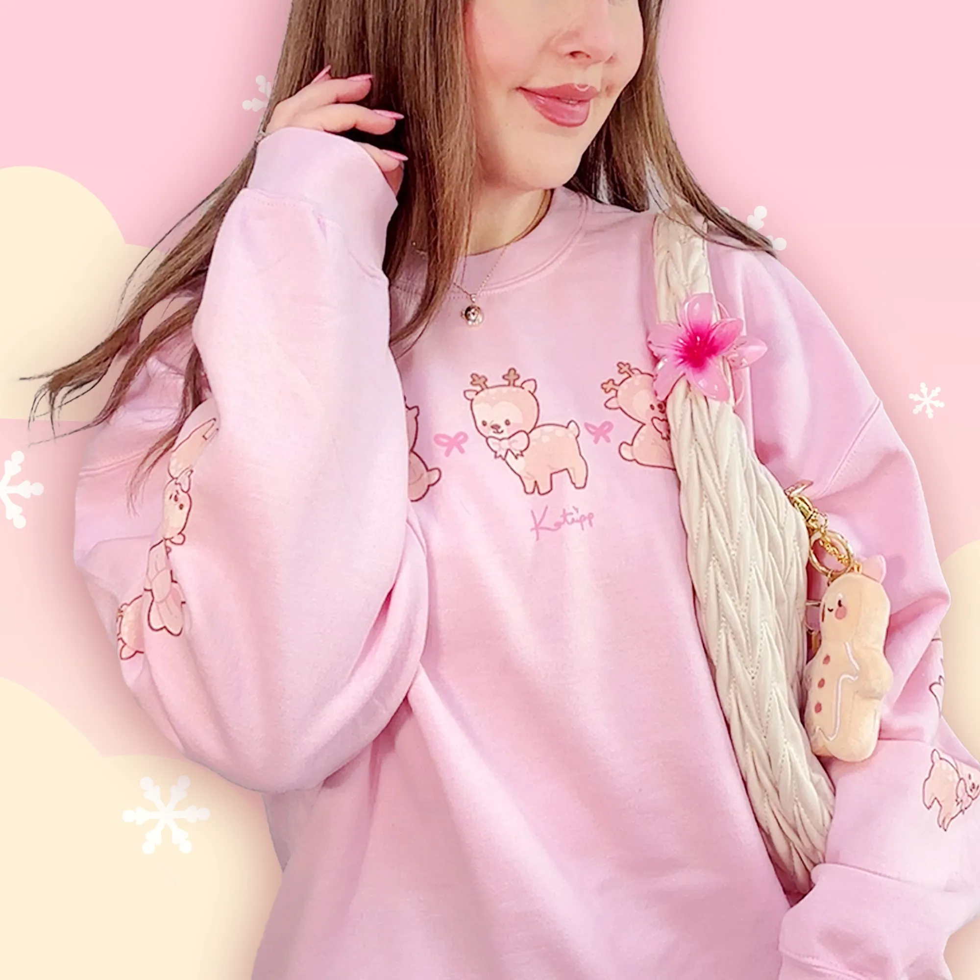 Cinnamon the Chubby Reindeer Cute Christmas Sweater | Festive Holiday Season Kawaii Sweatshirt | Cozy Warm Winter Sweater