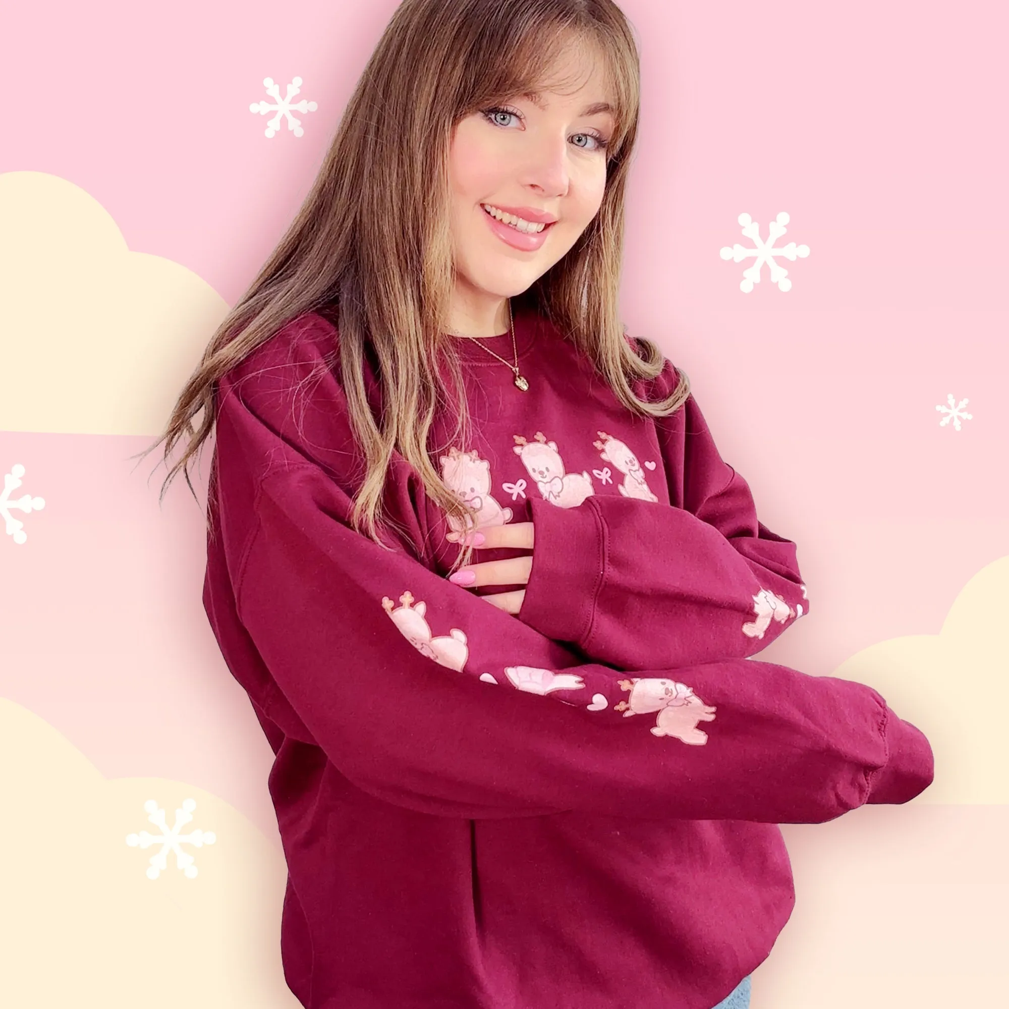 Cinnamon the Chubby Reindeer Cute Christmas Sweater | Festive Holiday Season Kawaii Sweatshirt | Cozy Warm Winter Sweater