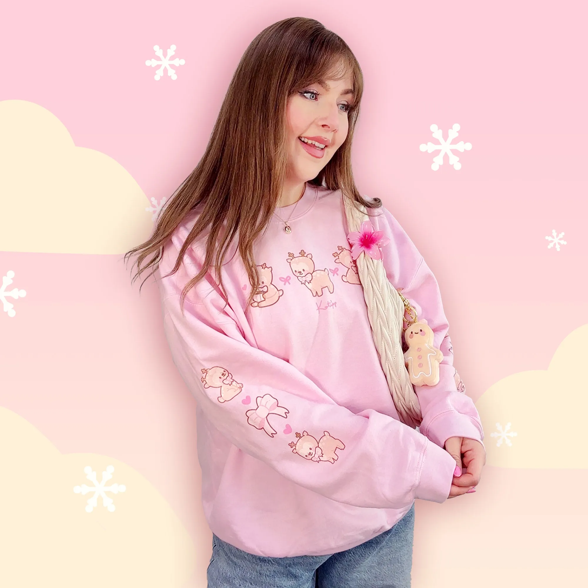 Cinnamon the Chubby Reindeer Cute Christmas Sweater | Festive Holiday Season Kawaii Sweatshirt | Cozy Warm Winter Sweater
