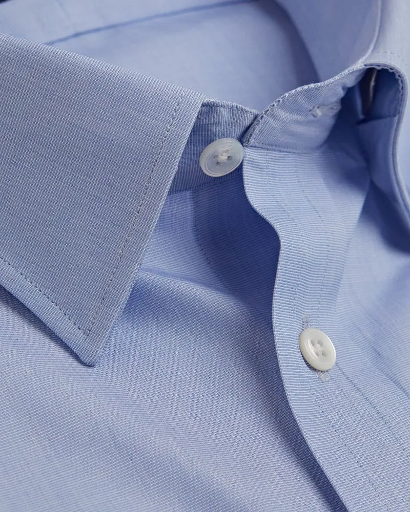 Contemporary Fit Plain Blue Cotton Shirt with Concealed Button Down Collar & Two Button Cuff