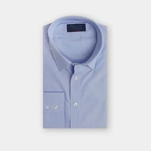 Contemporary Fit Plain Blue Cotton Shirt with Concealed Button Down Collar & Two Button Cuff