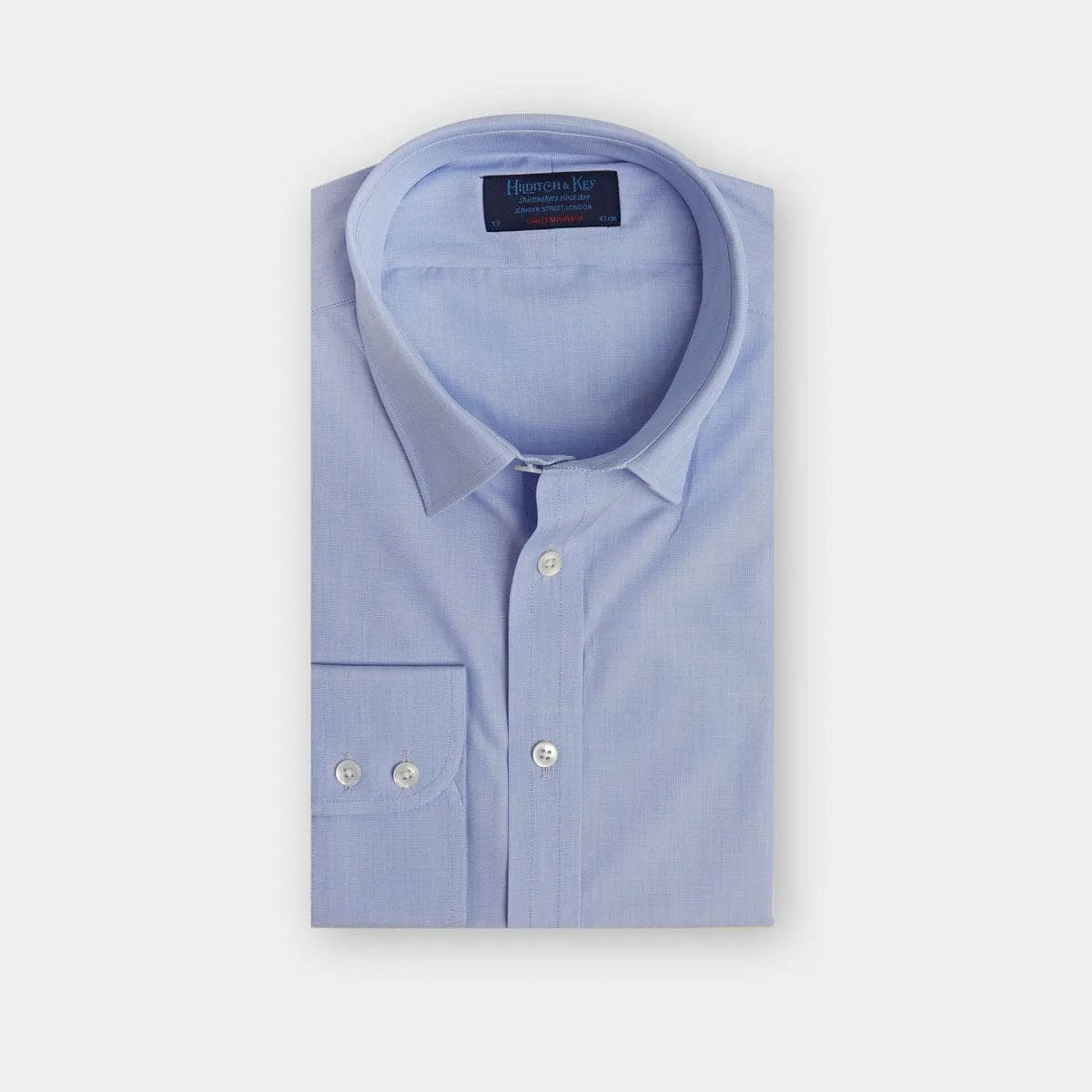 Contemporary Fit Plain Blue Cotton Shirt with Concealed Button Down Collar & Two Button Cuff