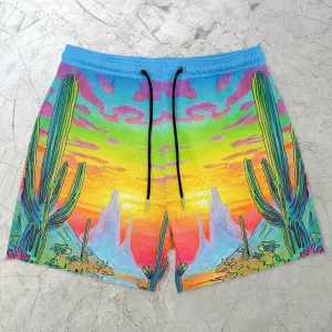Contrast Cactus Print Mesh Shorts