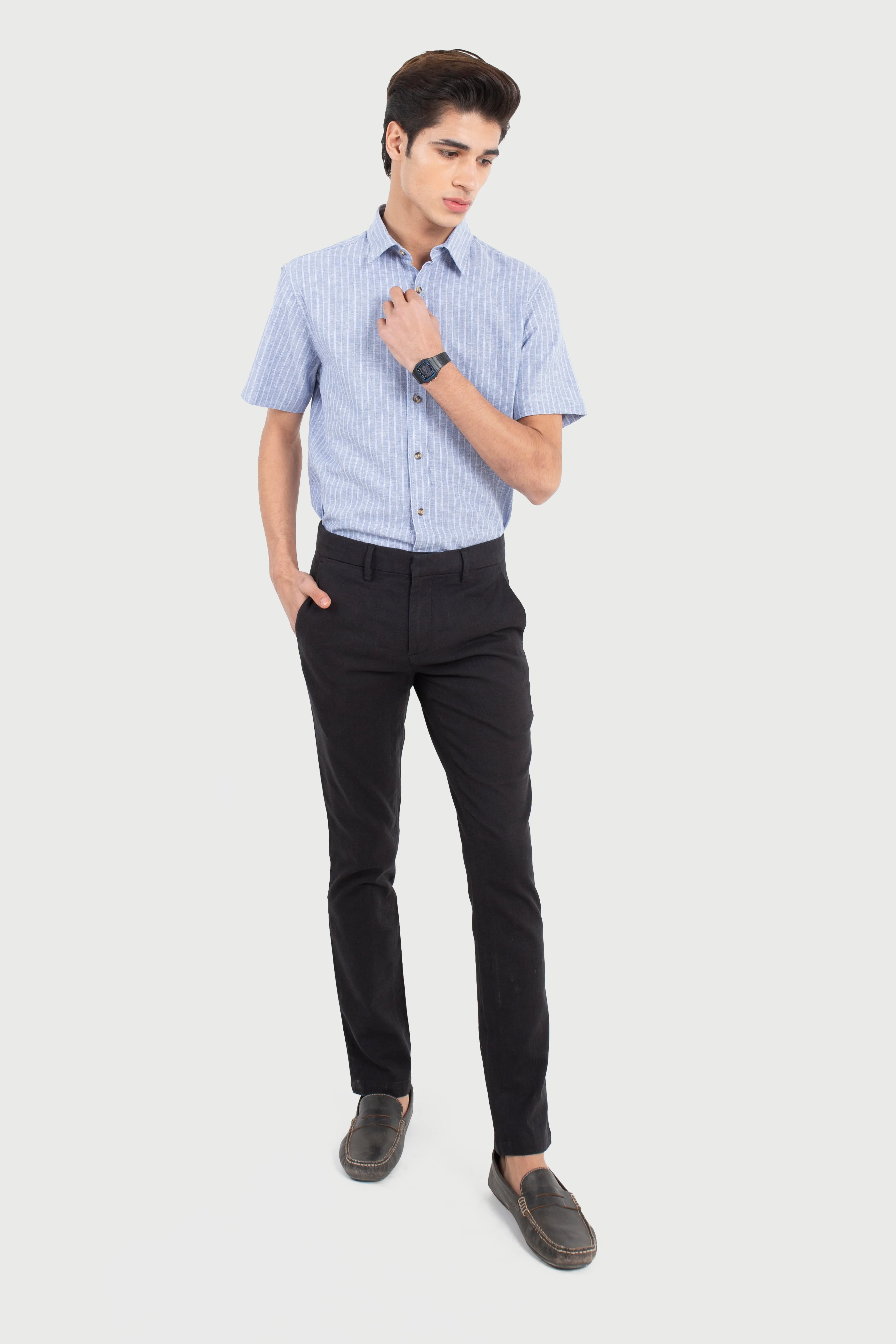 Cotton Linen Blue Chalk Stripes