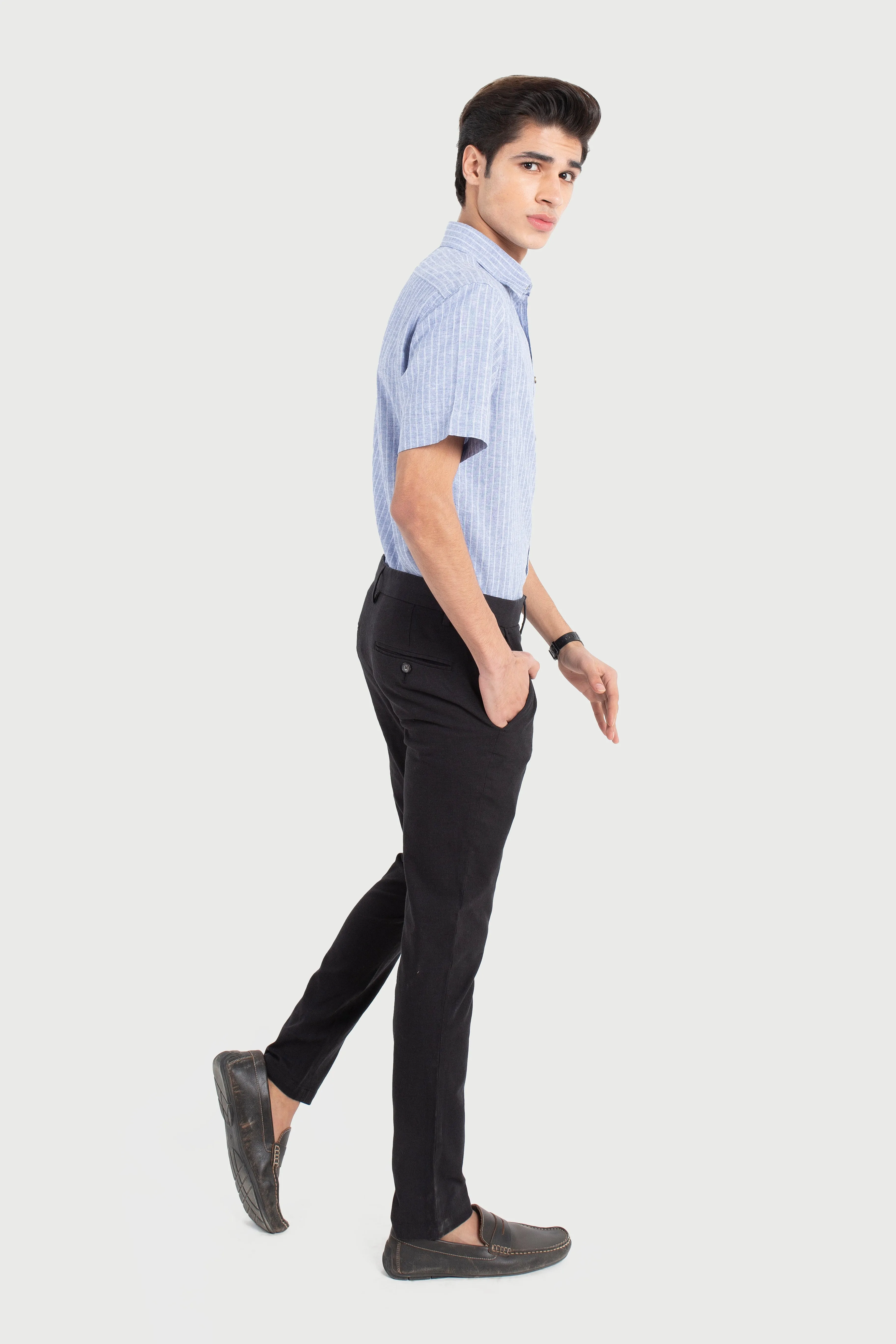 Cotton Linen Blue Chalk Stripes