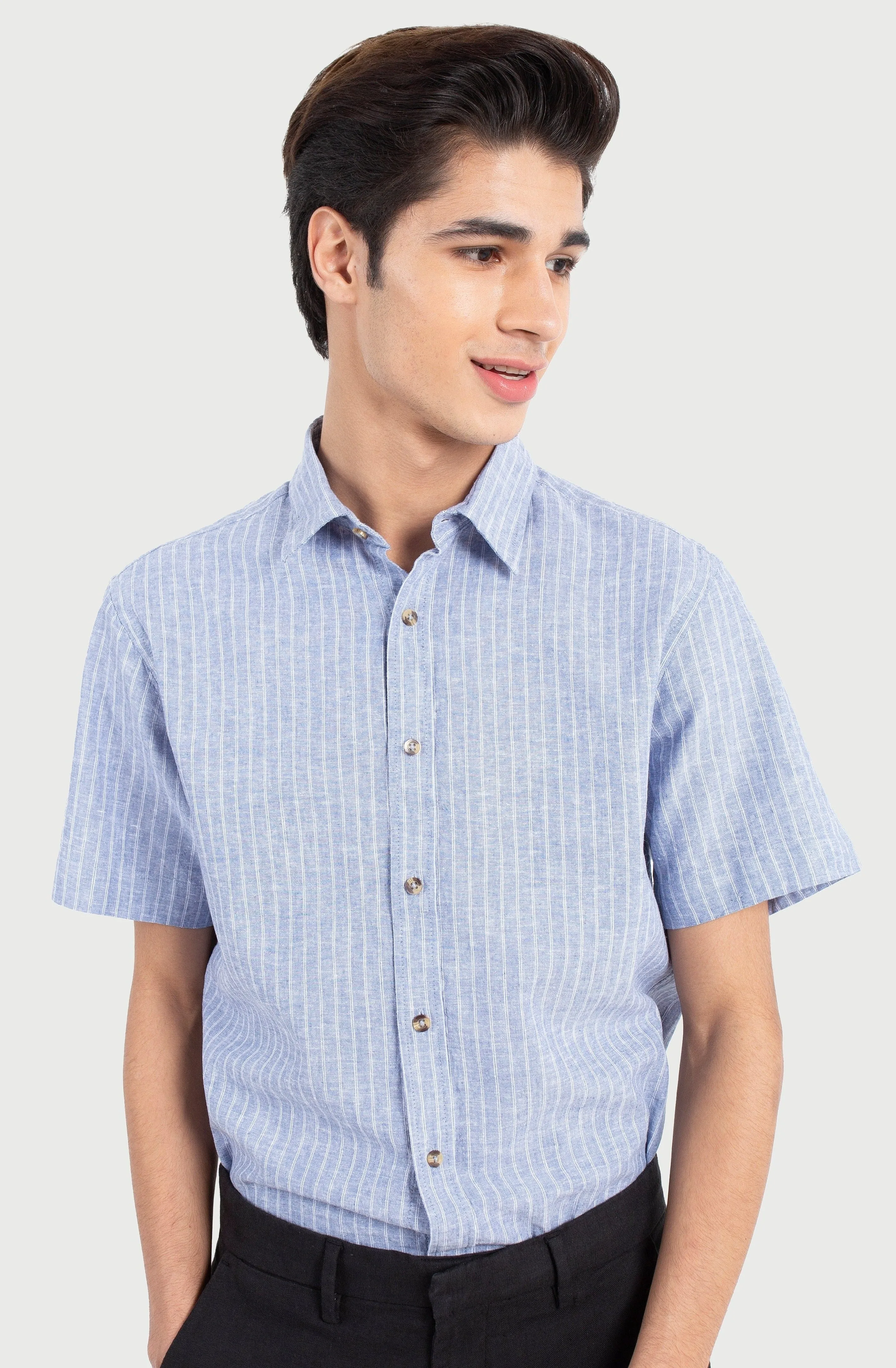 Cotton Linen Blue Chalk Stripes