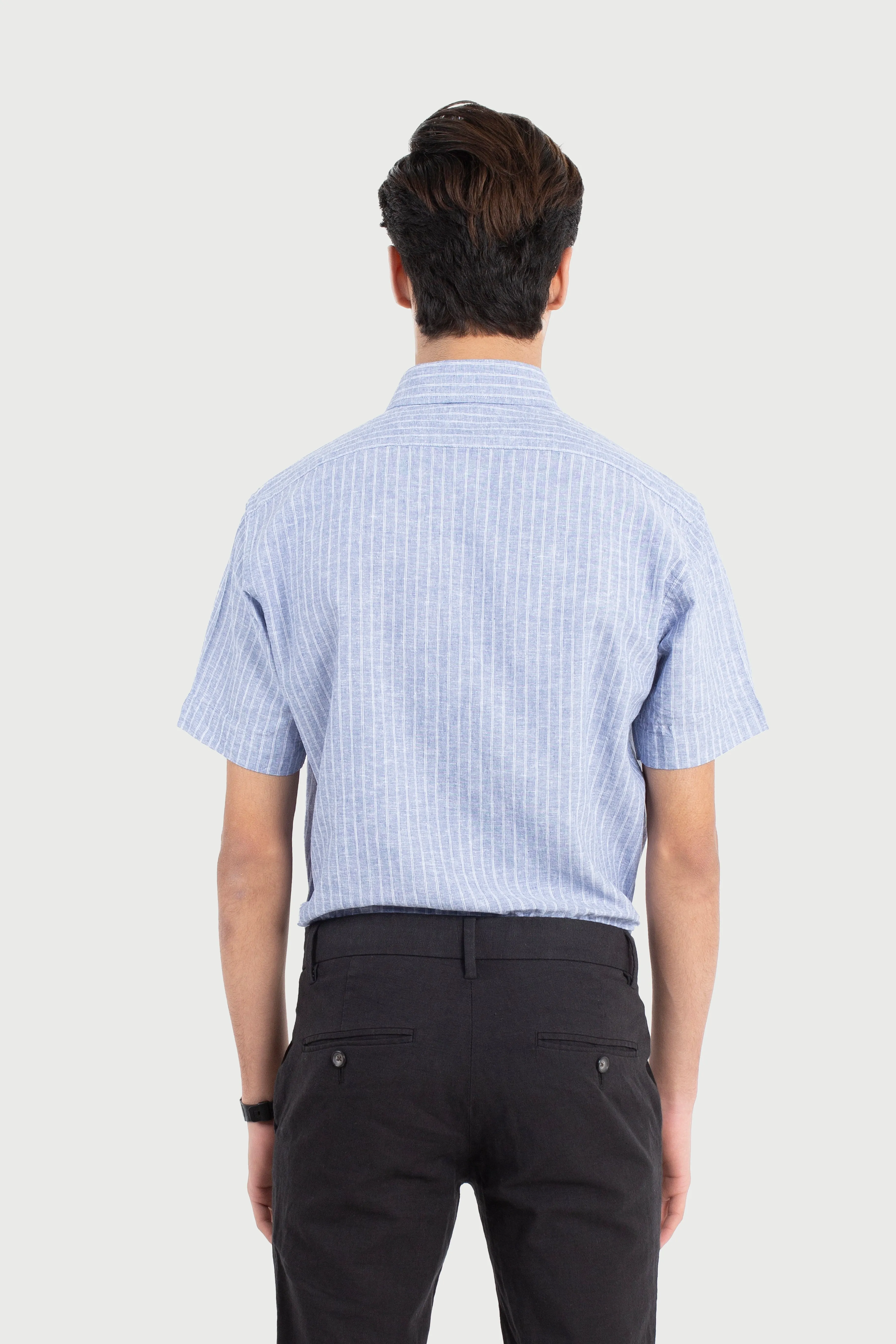 Cotton Linen Blue Chalk Stripes