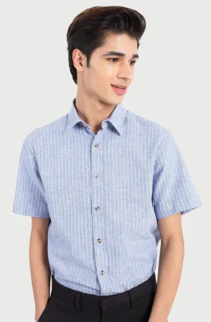 Cotton Linen Blue Chalk Stripes