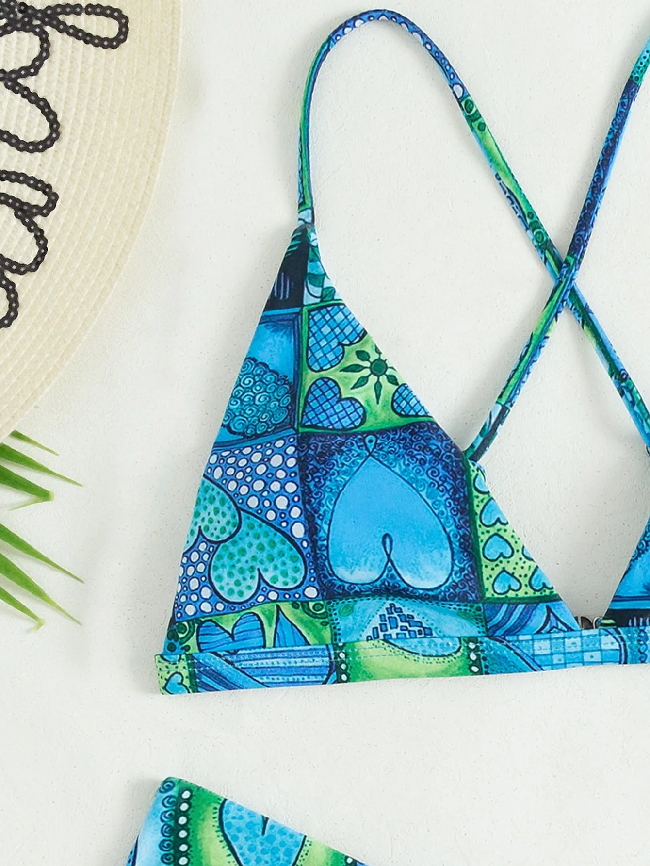 Cute Heart Criss Cross V Neck Women Bikini Sets