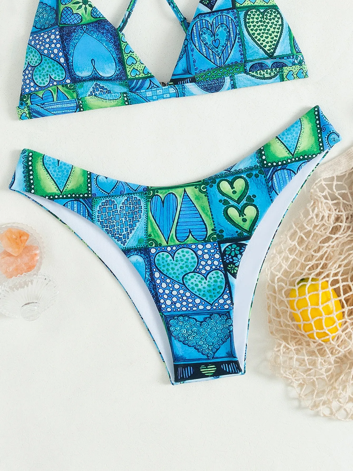 Cute Heart Criss Cross V Neck Women Bikini Sets