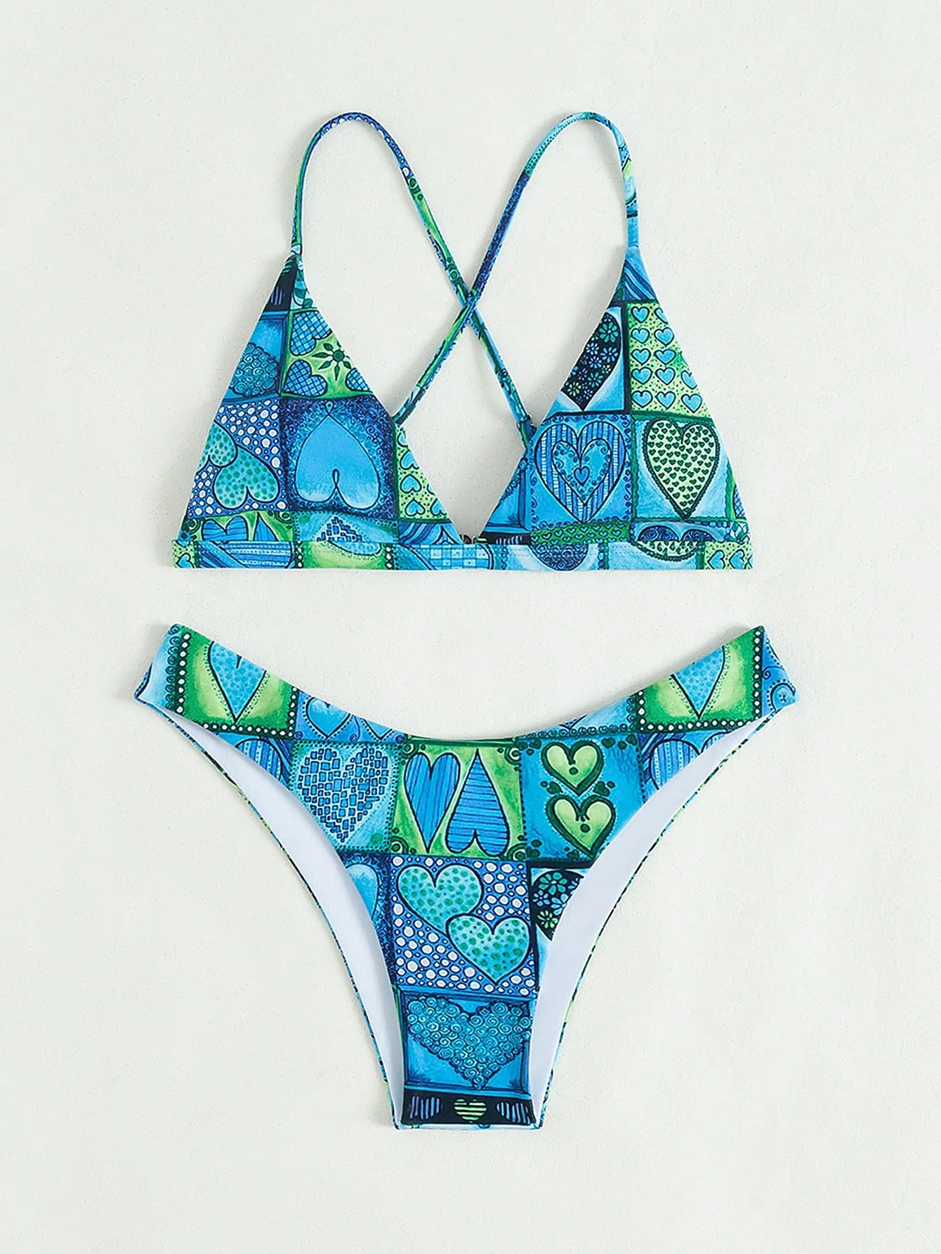 Cute Heart Criss Cross V Neck Women Bikini Sets