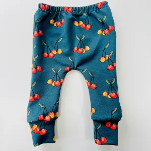 Eddie & Bee organic cotton leggings in Deep Blue "Cherry" print. (Thicker Jersey Fabric)