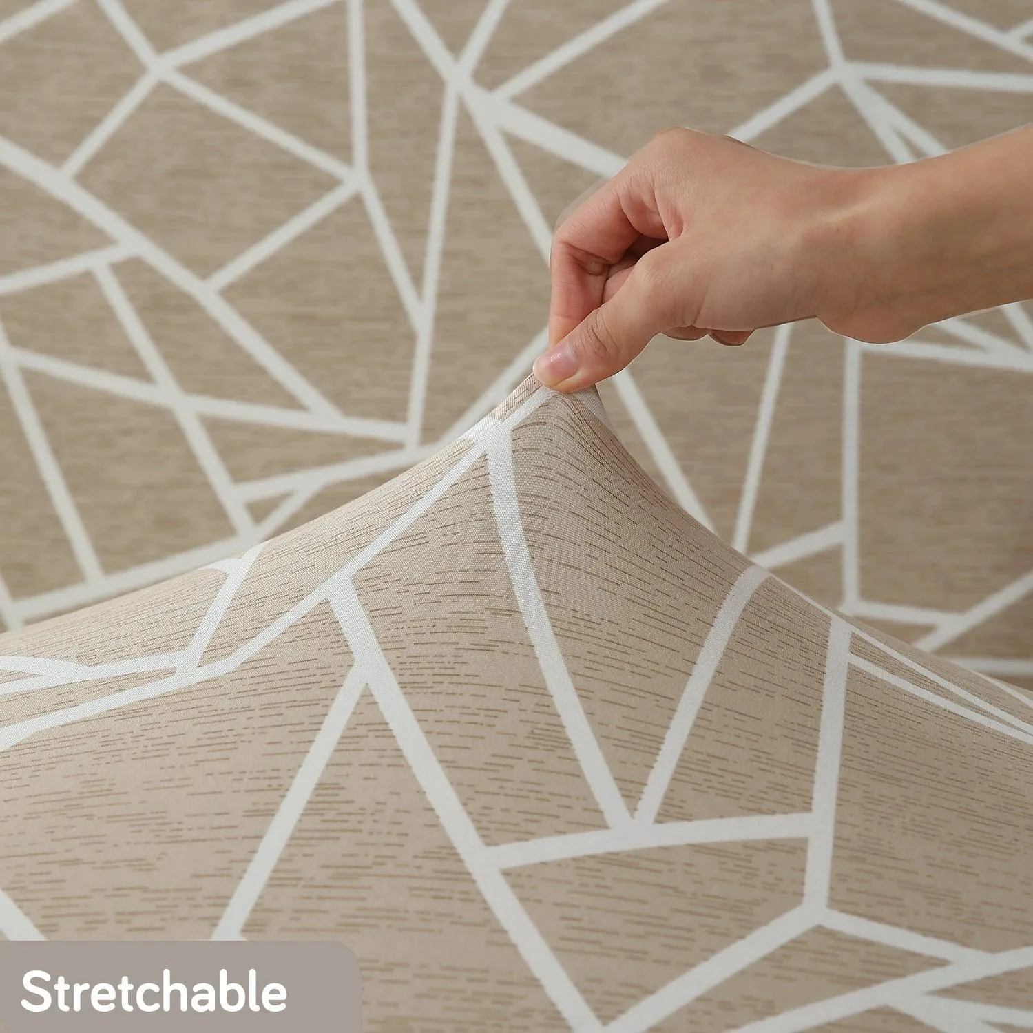 Elastic Stretchable Printed 140gsm Fully Covered Sofa Cover, Beige Abstract Geometry