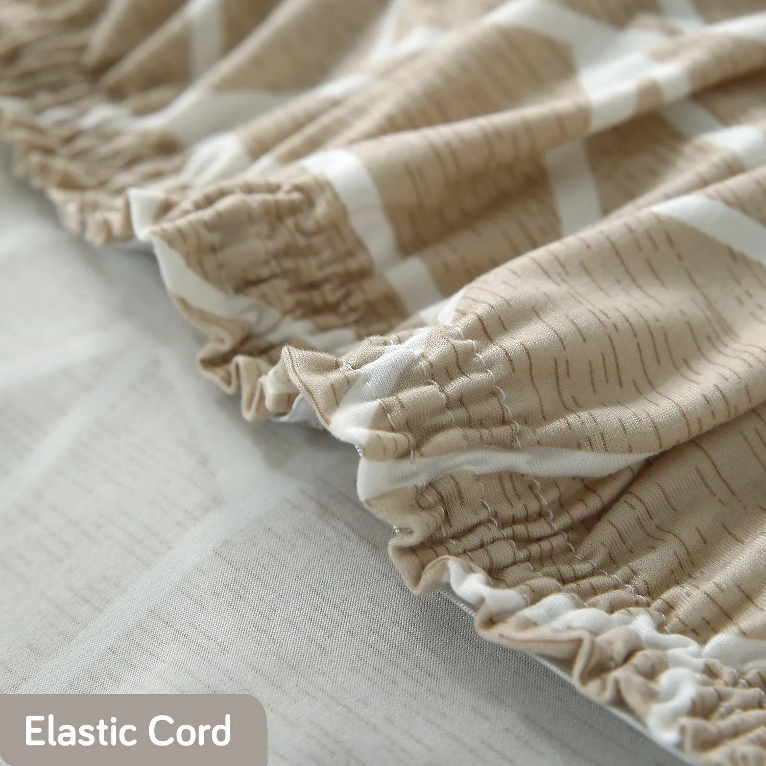 Elastic Stretchable Printed 140gsm Fully Covered Sofa Cover, Beige Abstract Geometry