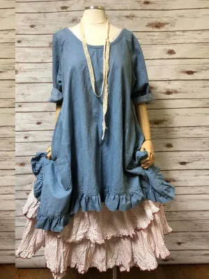 Elveswallet Solid Color Flounce Cotton Linen Dress