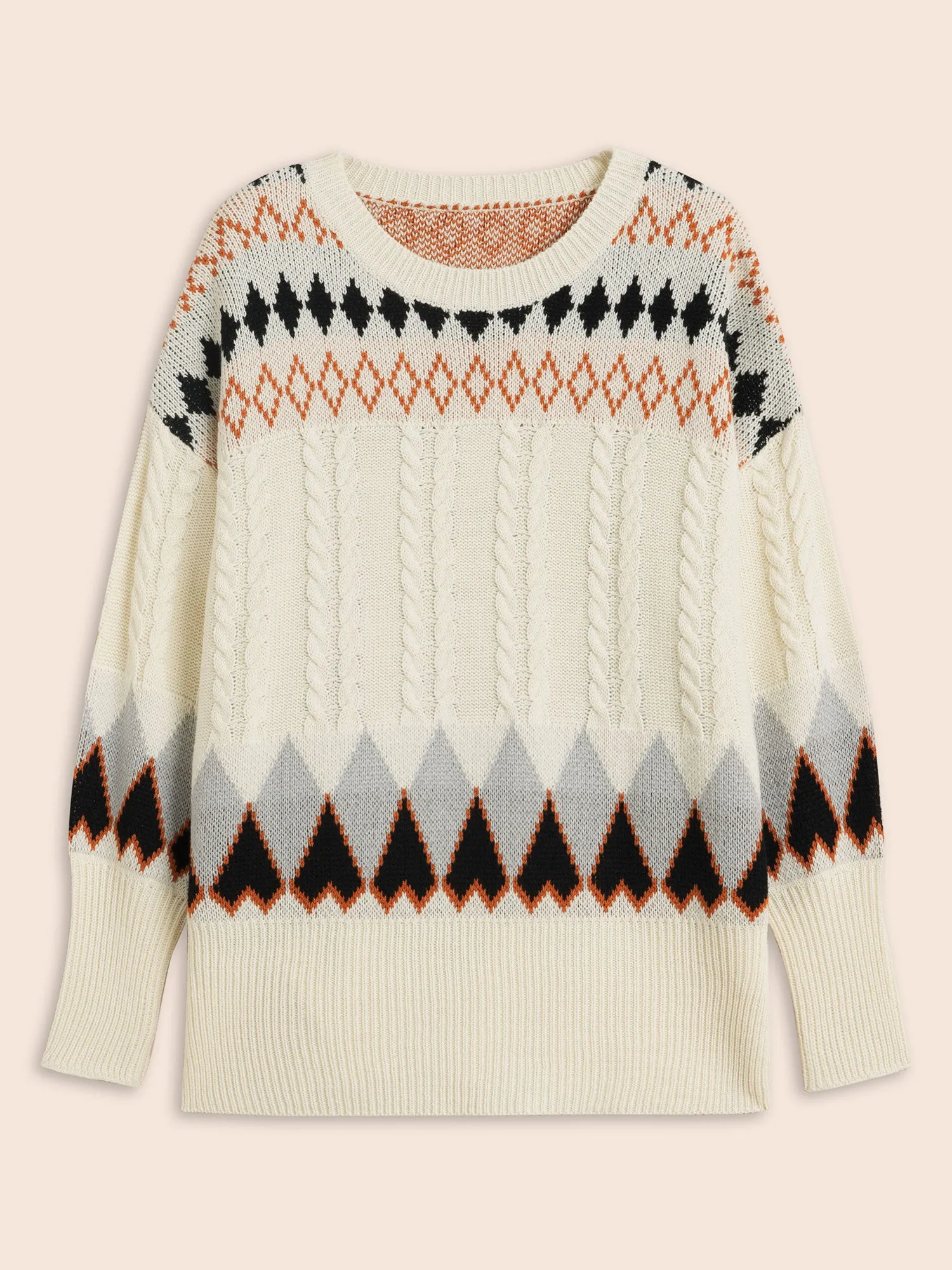 Fair Isle Crew Neck Split Hem Pullover