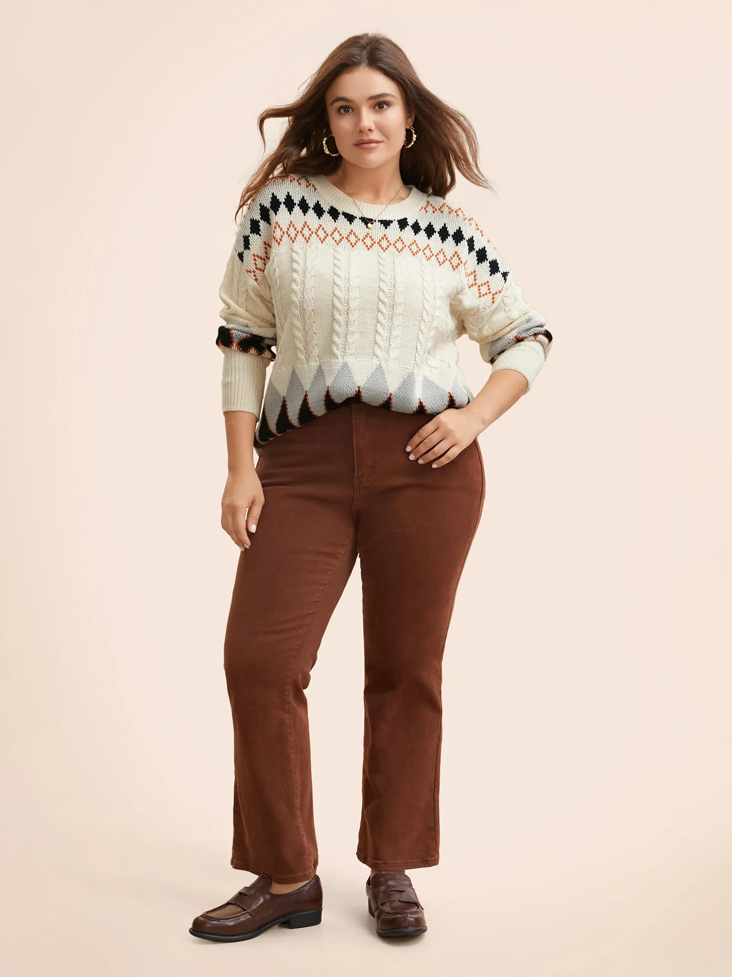 Fair Isle Crew Neck Split Hem Pullover