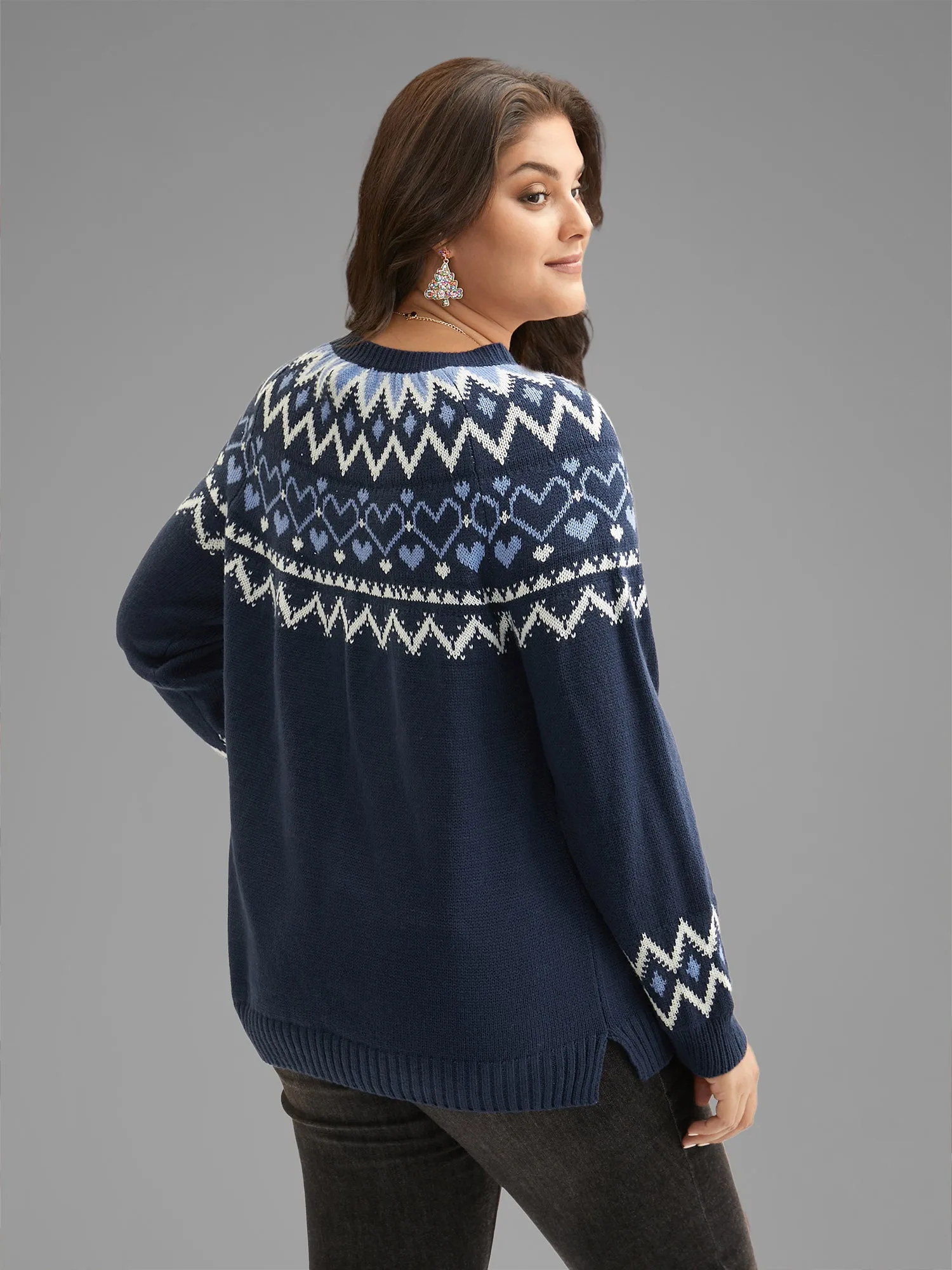 Fair Isle Yoke Pattern Crew-Neck Pullover