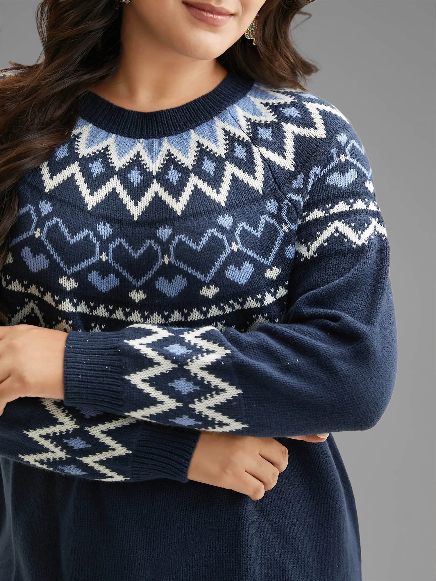 Fair Isle Yoke Pattern Crew-Neck Pullover