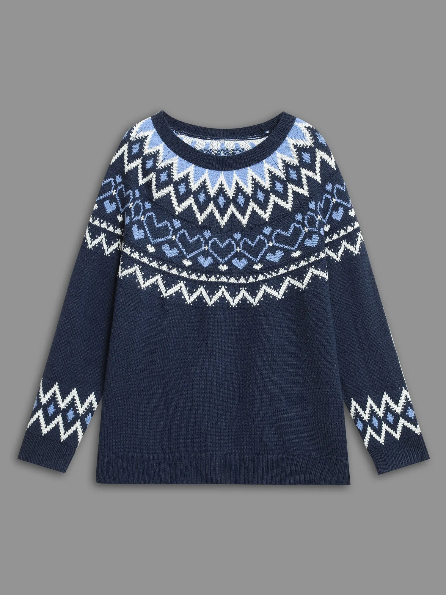 Fair Isle Yoke Pattern Crew-Neck Pullover