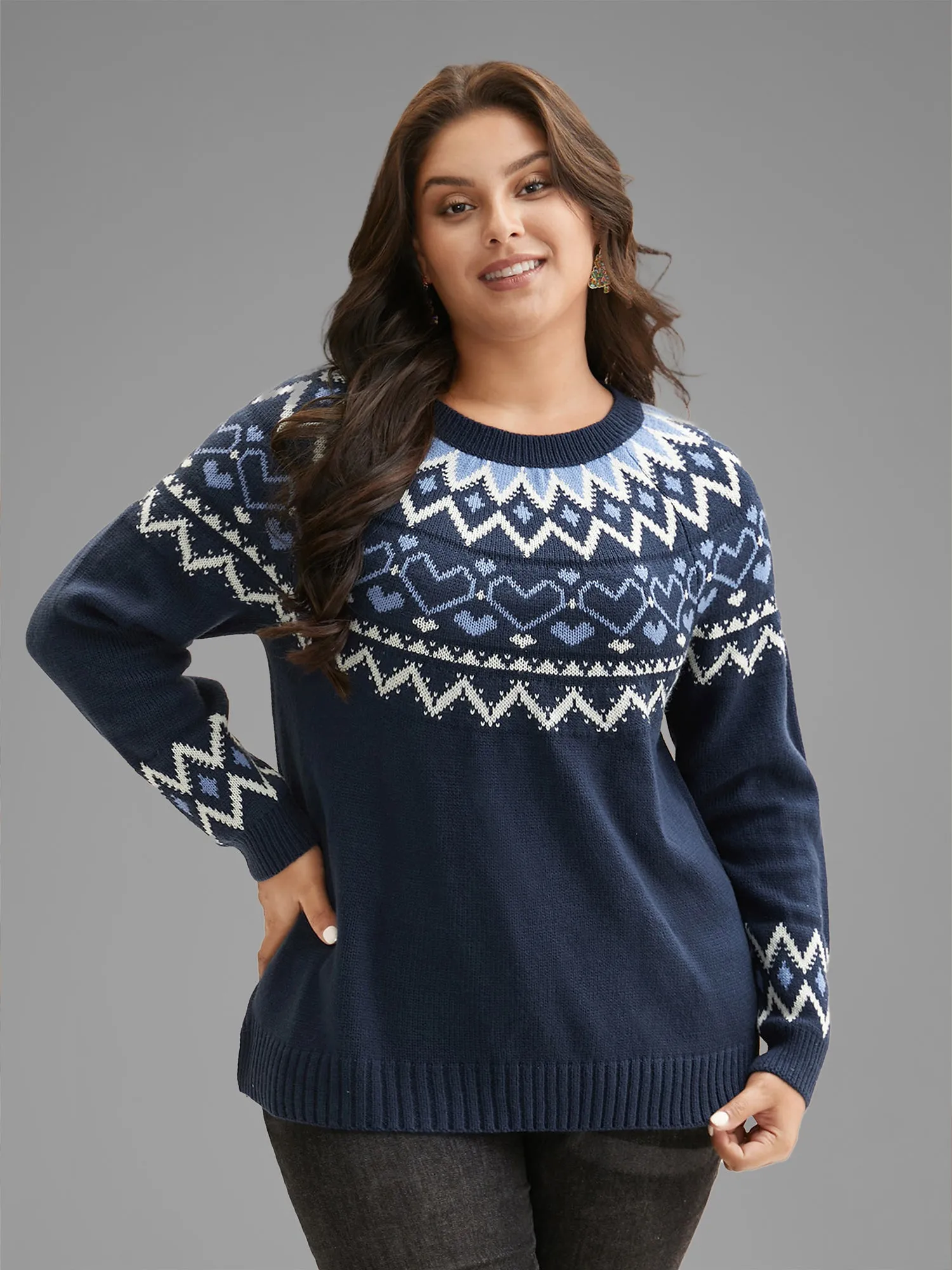 Fair Isle Yoke Pattern Crew-Neck Pullover