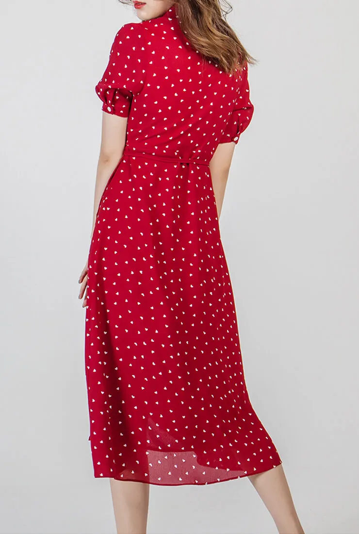 Fashion Floral Print Lapel Slim Midi Dress