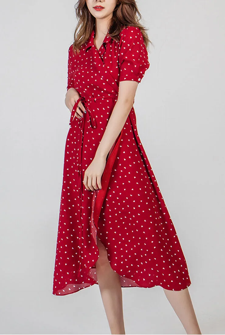 Fashion Floral Print Lapel Slim Midi Dress
