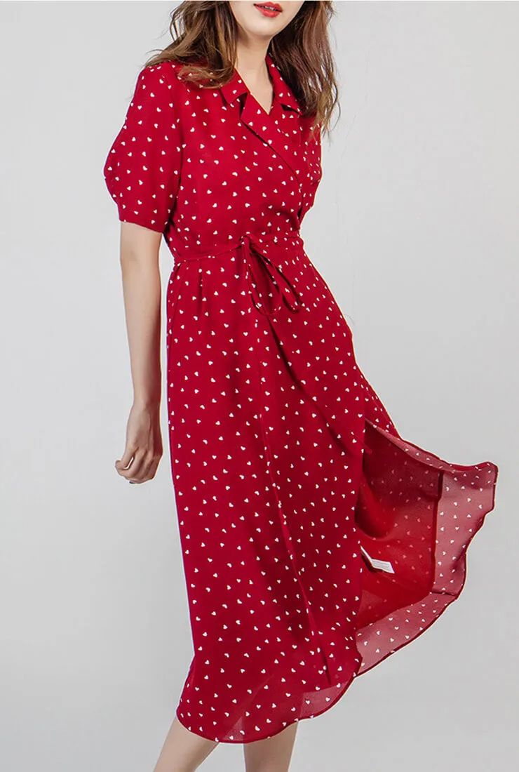 Fashion Floral Print Lapel Slim Midi Dress
