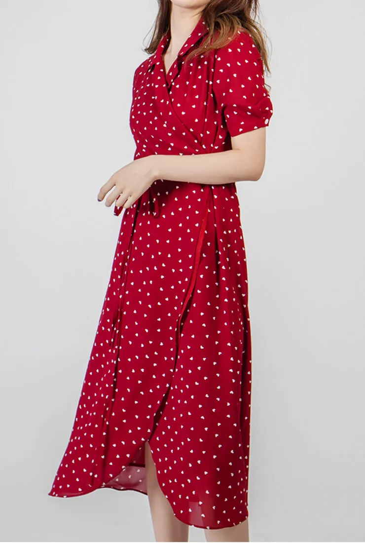 Fashion Floral Print Lapel Slim Midi Dress