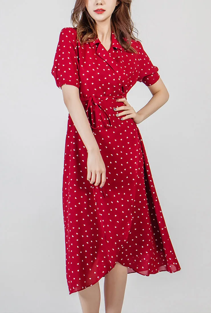 Fashion Floral Print Lapel Slim Midi Dress