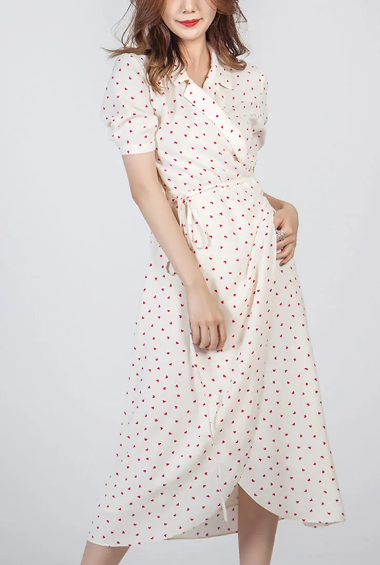 Fashion Floral Print Lapel Slim Midi Dress