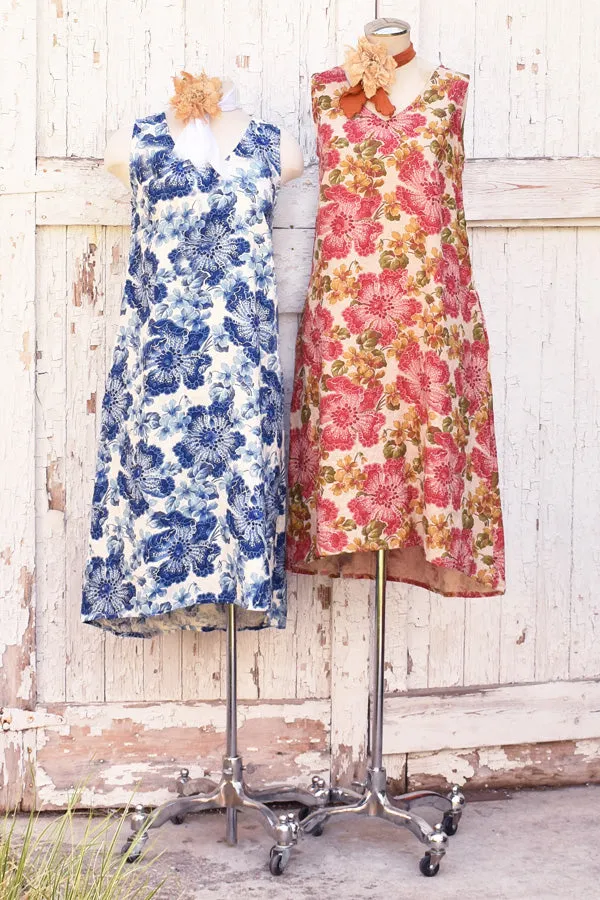 floral linen trapeze dress