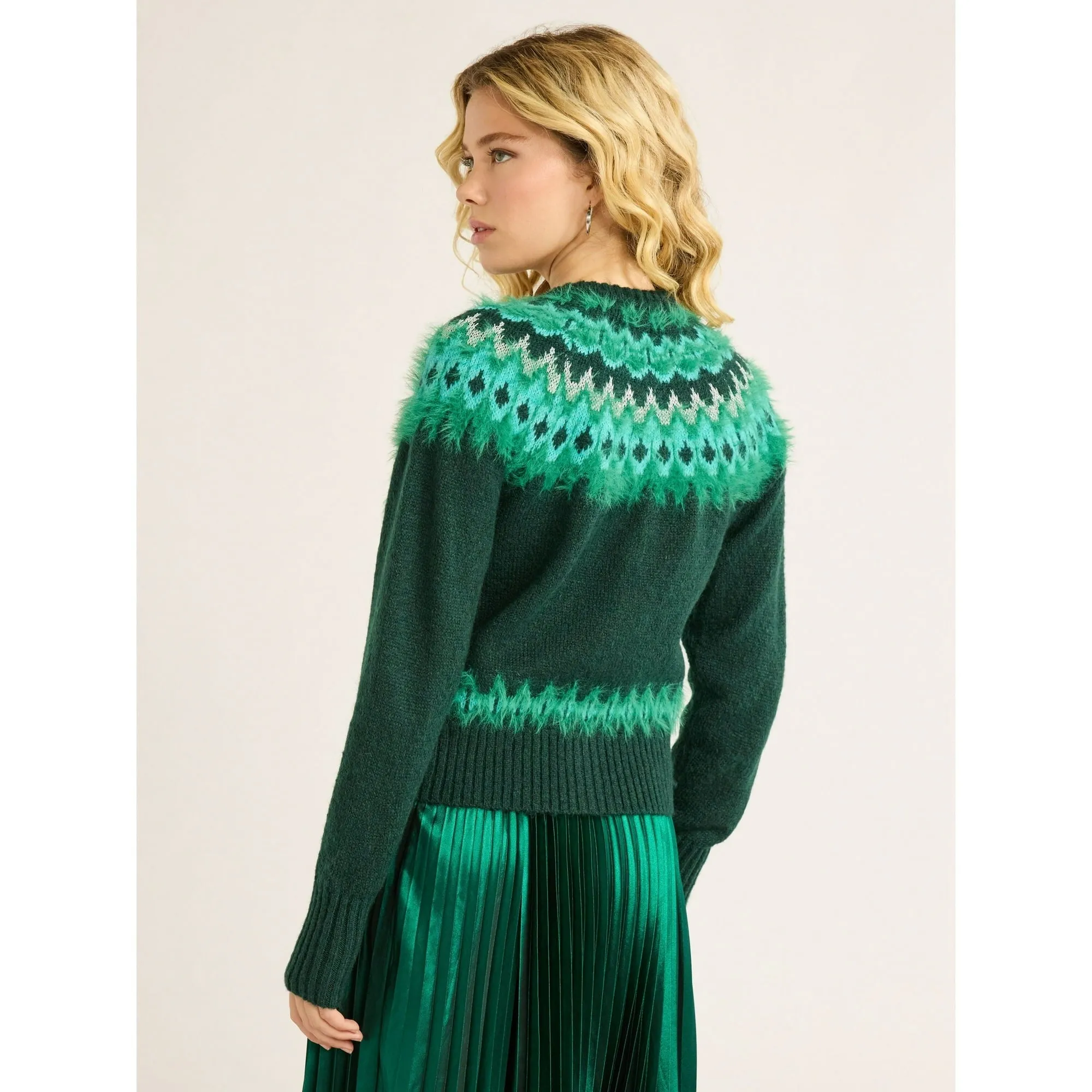 Free Assembly Women Fair Isle Cardigan Sweater Green S