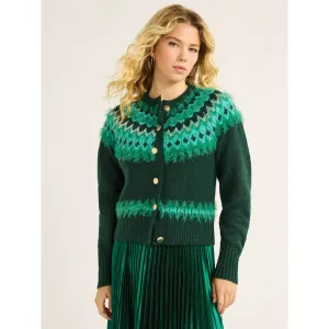 Free Assembly Women Fair Isle Cardigan Sweater Green S