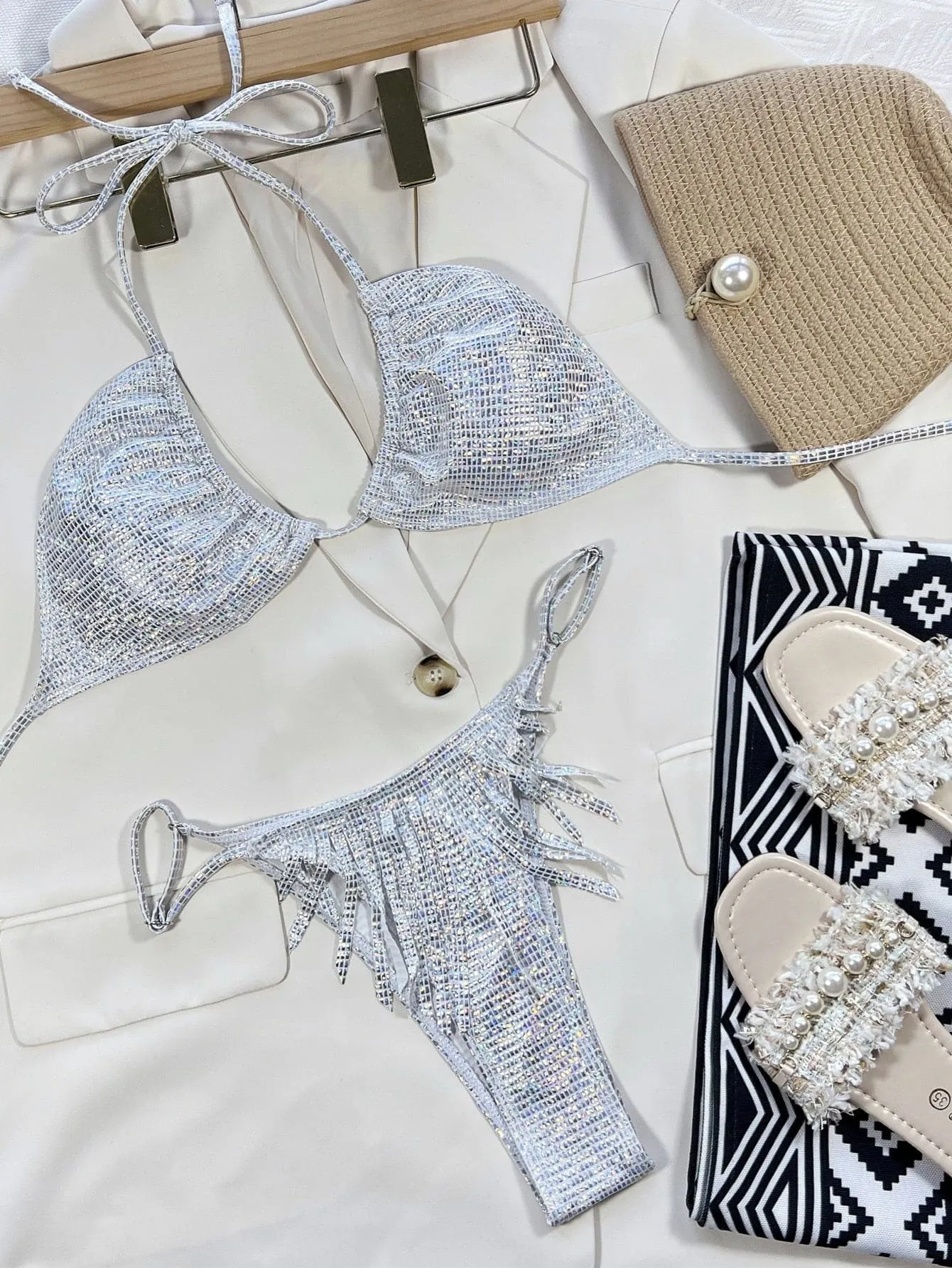 Glitter Bikini Set - Sexy Shimmer, Low Waist, Wire-Free, Sizes S-L