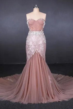 Gorgeous Sweetheart Mermaid Tulle Prom Dress Long Evening Dresses