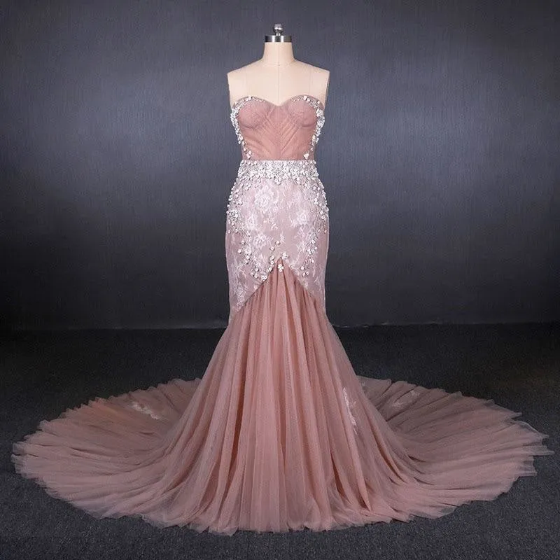 Gorgeous Sweetheart Mermaid Tulle Prom Dress Long Evening Dresses