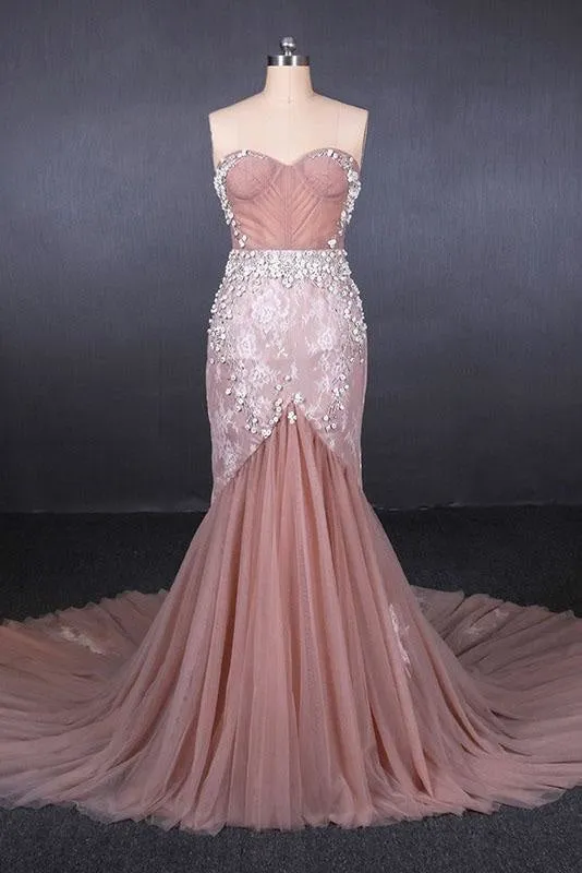 Gorgeous Sweetheart Mermaid Tulle Prom Dress Long Evening Dresses