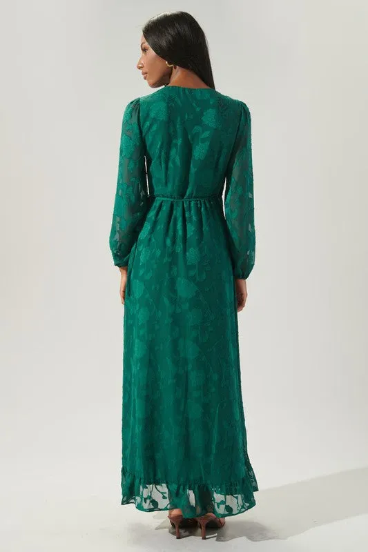 Green Zola Floral Burnout Gemini Hi Low Wrap Dress