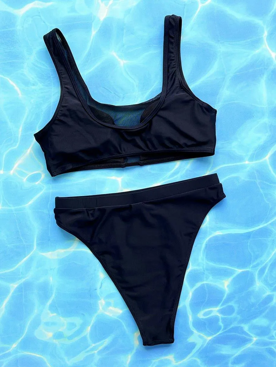 High Waisted Bikini Set - Sexy Swimwear for Women, Black Pool Suit
