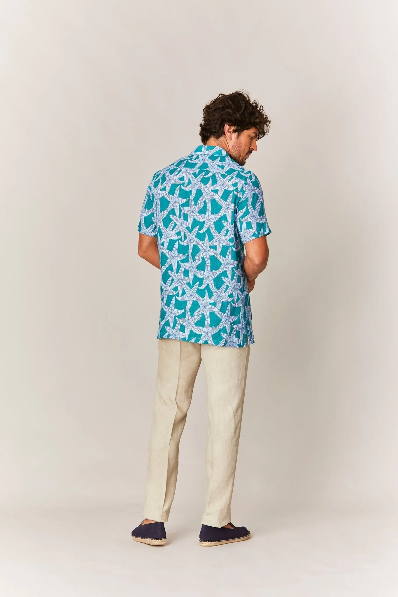 intaglio linen shirt green